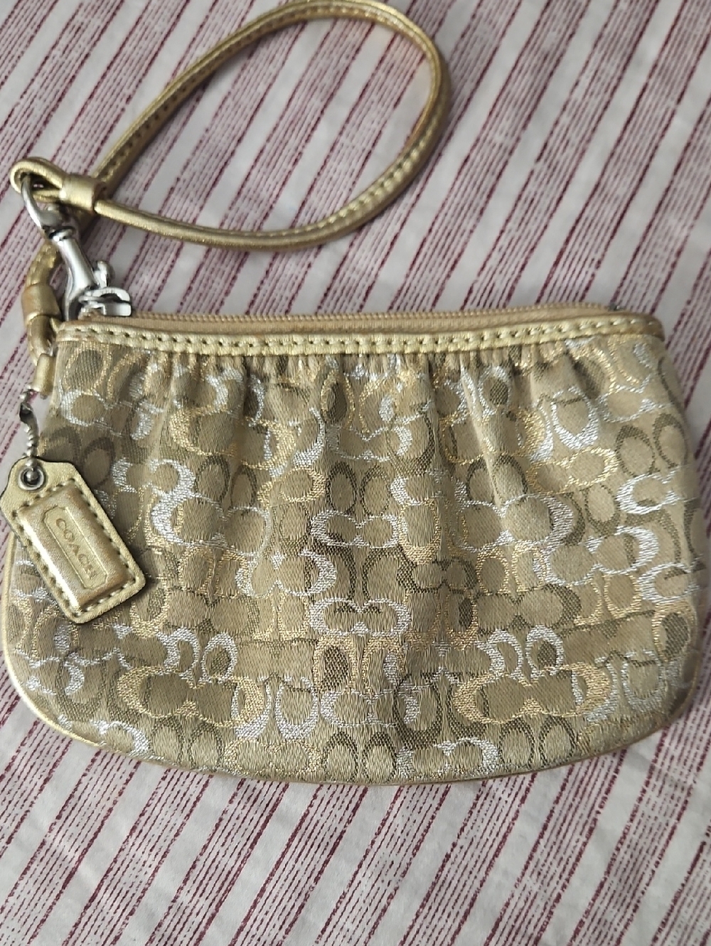 Coach Metallic Gold And Silver Signature Wristlet